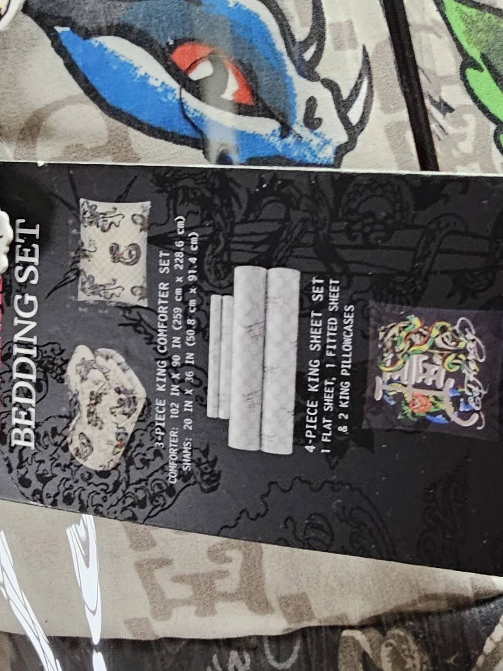 Ed Hardy 8-Piece King Reversible Bedding Set with snake and roses panthers